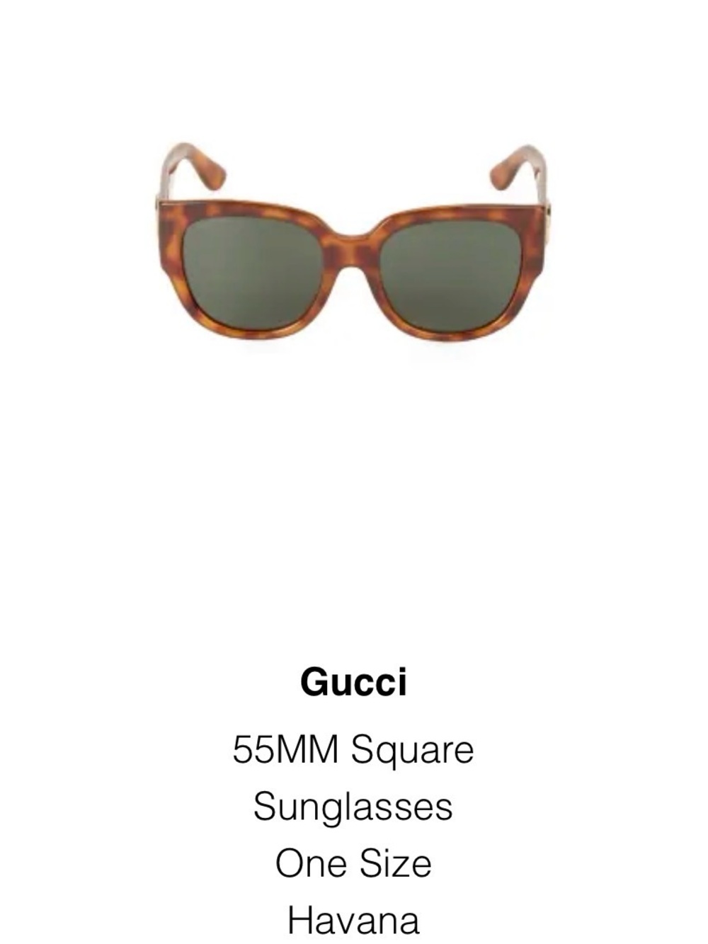 Gucci Havana Square Frame Sunglasses with Green Lenses